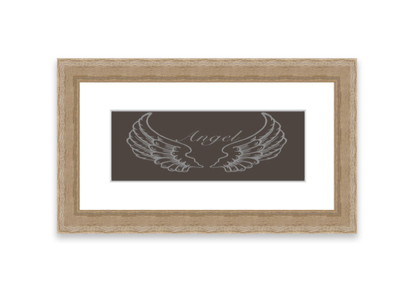 A beautifully framed Angel Wings Chocolate print showcasing delicate angel wings, available in various frame colors.