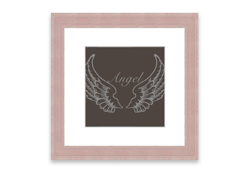 A beautifully framed Angel Wings Chocolate print showcasing delicate angel wings, available in various frame colors.