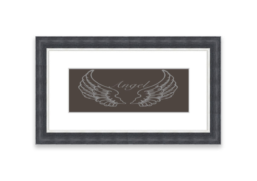 A beautifully framed Angel Wings Chocolate print showcasing delicate angel wings, available in various frame colors.