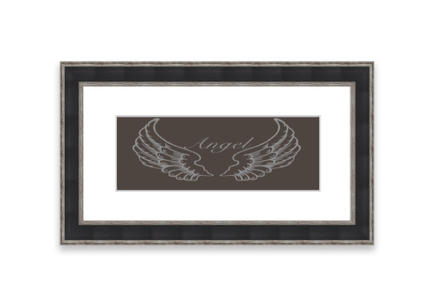 A beautifully framed Angel Wings Chocolate print showcasing delicate angel wings, available in various frame colors.