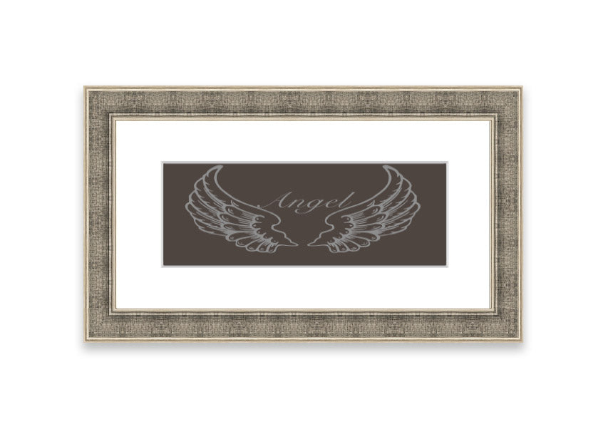 A beautifully framed Angel Wings Chocolate print showcasing delicate angel wings, available in various frame colors.