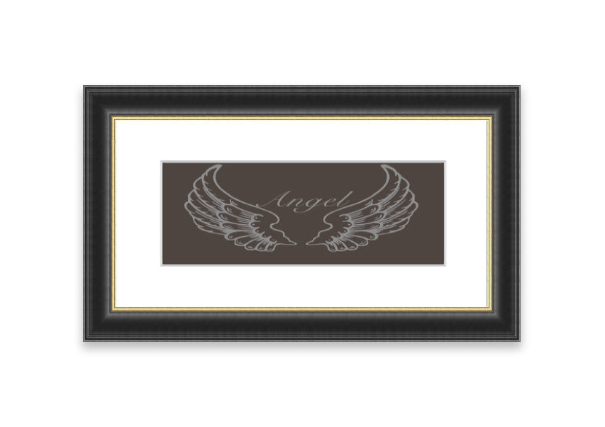 A beautifully framed Angel Wings Chocolate print showcasing delicate angel wings, available in various frame colors.