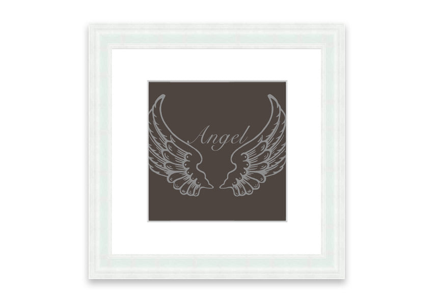 A beautifully framed Angel Wings Chocolate print showcasing delicate angel wings, available in various frame colors.