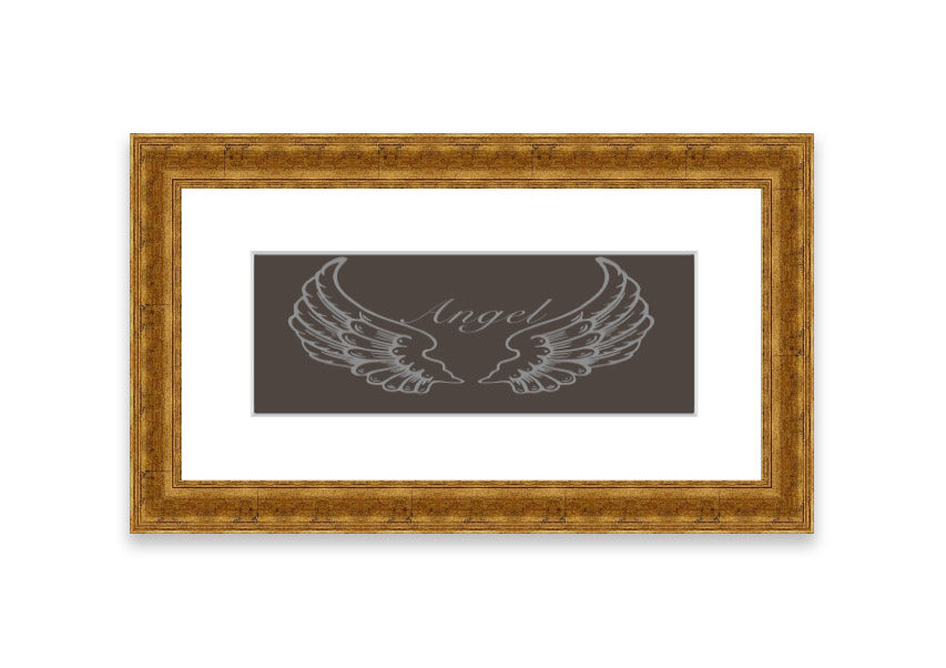 A beautifully framed Angel Wings Chocolate print showcasing delicate angel wings, available in various frame colors.