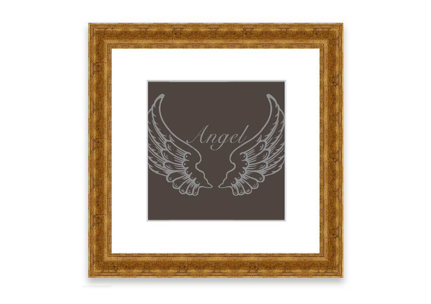 A beautifully framed Angel Wings Chocolate print showcasing delicate angel wings, available in various frame colors.