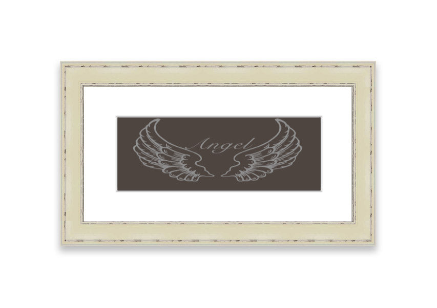 A beautifully framed Angel Wings Chocolate print showcasing delicate angel wings, available in various frame colors.