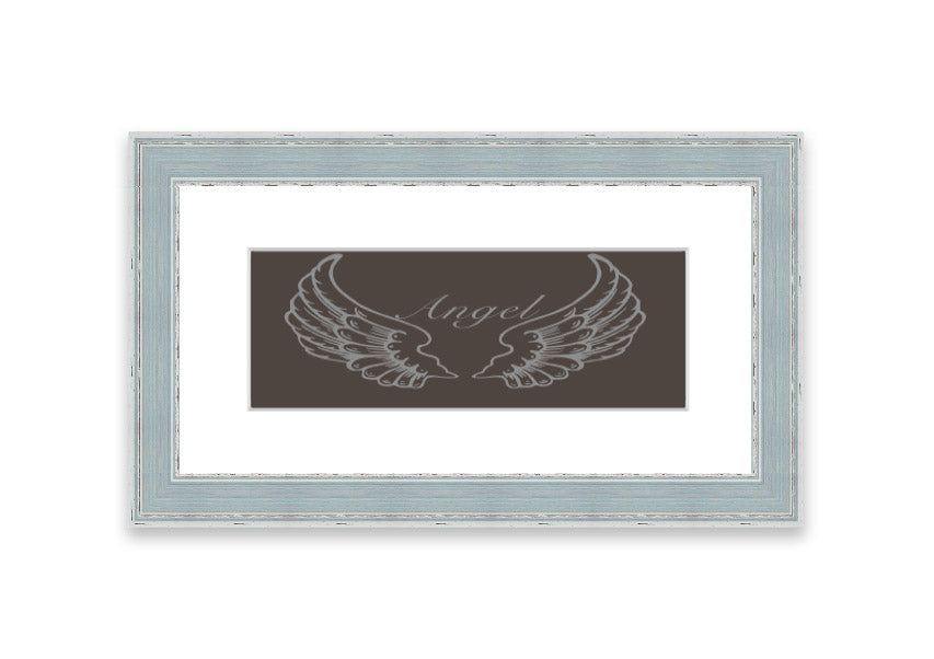 A beautifully framed Angel Wings Chocolate print showcasing delicate angel wings, available in various frame colors.