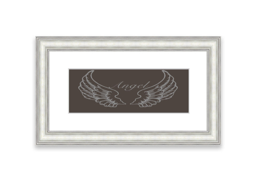 A beautifully framed Angel Wings Chocolate print showcasing delicate angel wings, available in various frame colors.