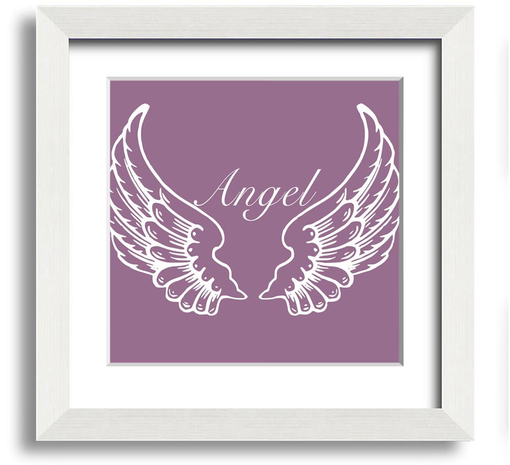 Angel Wings Dusty Pink Square Framed Print with a delicate design, framed in a stylish color, ready to hang.