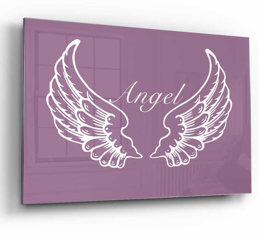 Angel Wings Dusty Pink glass print featuring elegant wings in soft pink tones, perfect for modern home decor.