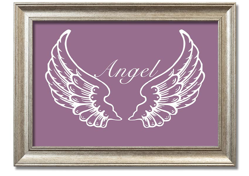 A beautifully framed print of angel wings in dusty pink, showcasing elegant design and craftsmanship.