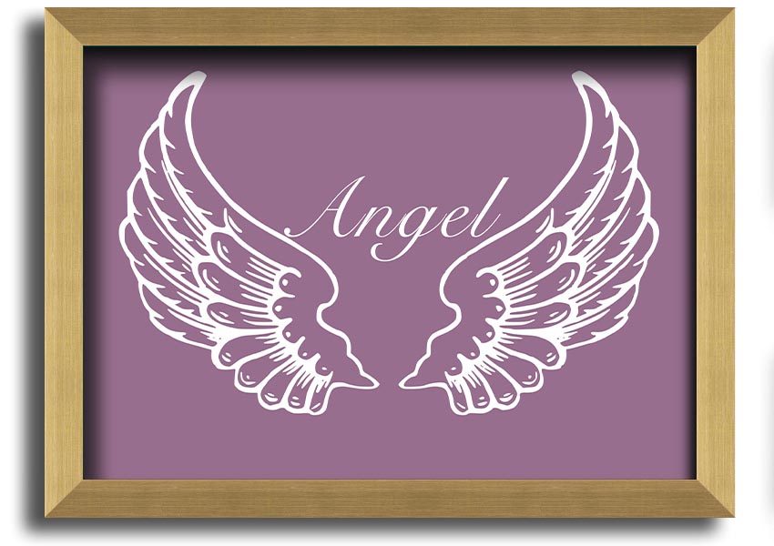 A beautifully framed print of angel wings in dusty pink, showcasing elegant design and craftsmanship.