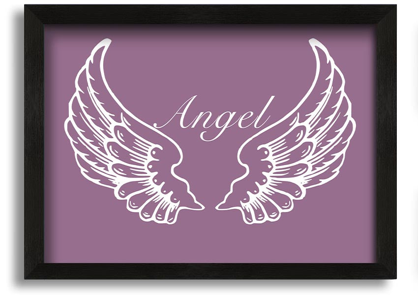 A beautifully framed print of angel wings in dusty pink, showcasing elegant design and craftsmanship.