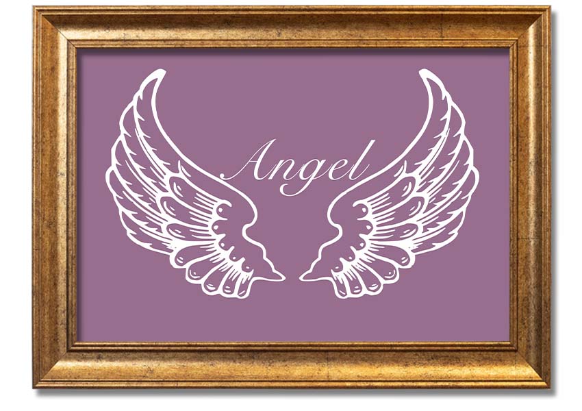 A beautifully framed print of angel wings in dusty pink, showcasing elegant design and craftsmanship.