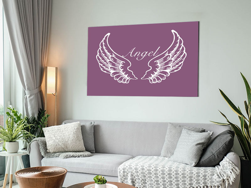 Angel Wings Dusty Pink artwork printed on brushed aluminium dibond, showcasing elegant wings in soft pink tones.