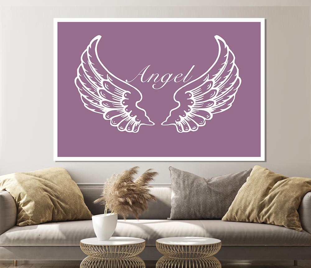 Angel Wings Dusty Pink canvas poster featuring delicate wings in soft pink tones, perfect for home decor.