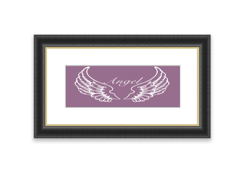 Framed print of delicate angel wings in dusty pink, showcasing elegant design and craftsmanship.