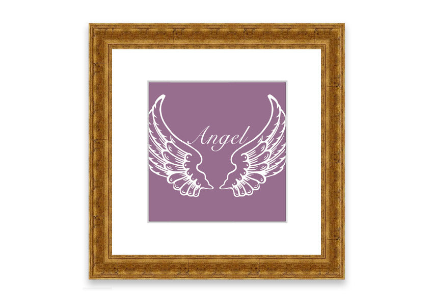 Framed print of delicate angel wings in dusty pink, showcasing elegant design and craftsmanship.