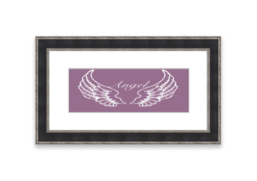 Framed print of delicate angel wings in dusty pink, showcasing elegant design and craftsmanship.