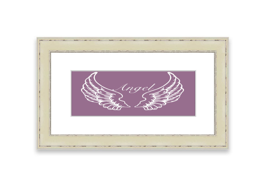 Framed print of delicate angel wings in dusty pink, showcasing elegant design and craftsmanship.