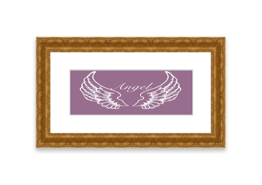 Framed print of delicate angel wings in dusty pink, showcasing elegant design and craftsmanship.