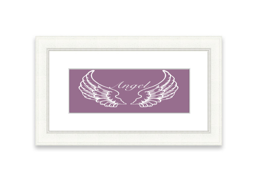 Framed print of delicate angel wings in dusty pink, showcasing elegant design and craftsmanship.