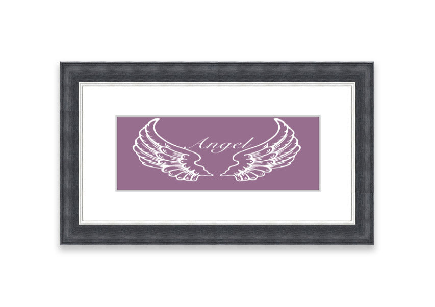 Framed print of delicate angel wings in dusty pink, showcasing elegant design and craftsmanship.