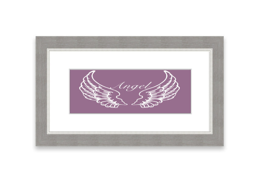 Framed print of delicate angel wings in dusty pink, showcasing elegant design and craftsmanship.