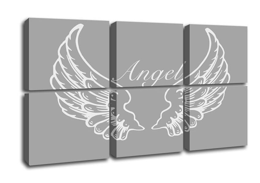 Angel Wings Grey White canvas art mounted on a 44mm box frame, showcasing a beautiful grey and white design.