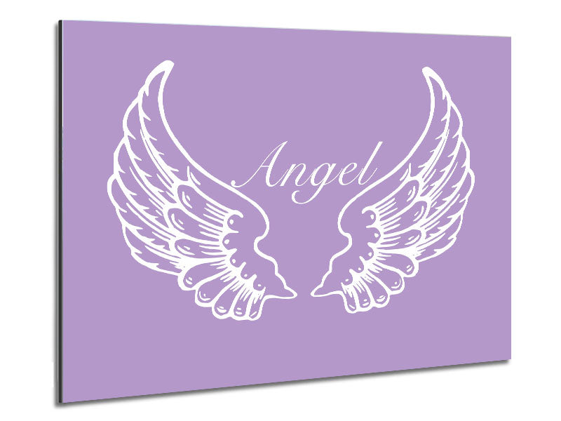 Angel Wings Lilac artwork printed on brushed aluminium dibond, showcasing vibrant lilac colors and modern design.