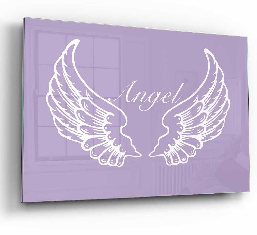 Angel Wings Lilac glass print featuring delicate lilac angel wings design, perfect for modern decor.