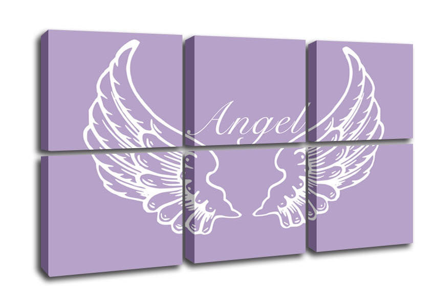 Angel Wings Lilac canvas art featuring delicate lilac angel wings design mounted on a sturdy box frame.