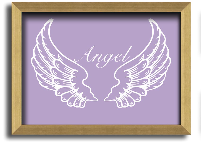 Framed print of delicate lilac angel wings, handmade in the UK, ready to hang.