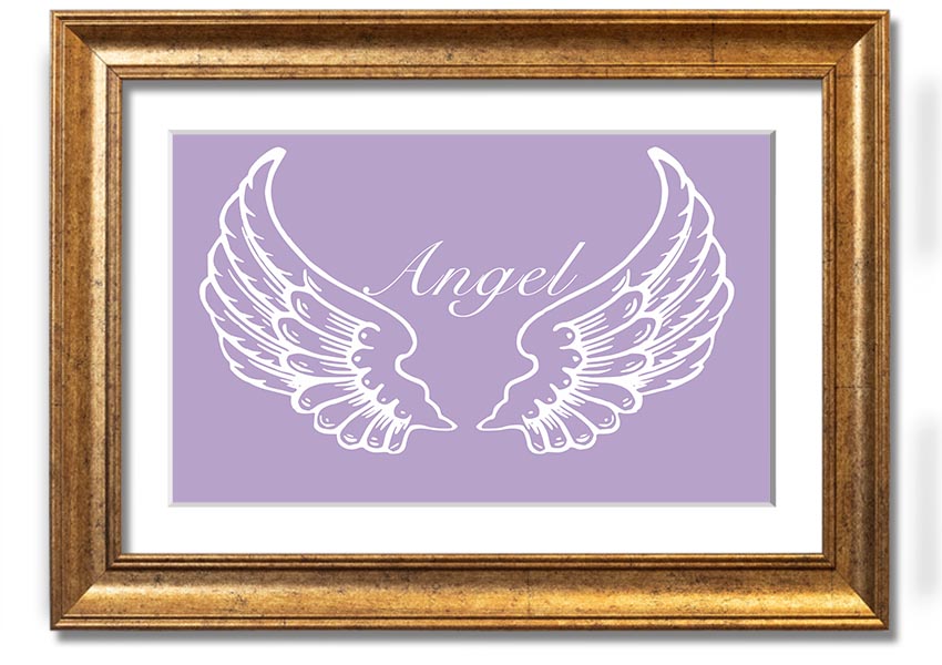 Framed print of delicate lilac angel wings, handmade in the UK, ready to hang.