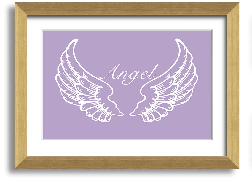 Framed print of delicate lilac angel wings, handmade in the UK, ready to hang.