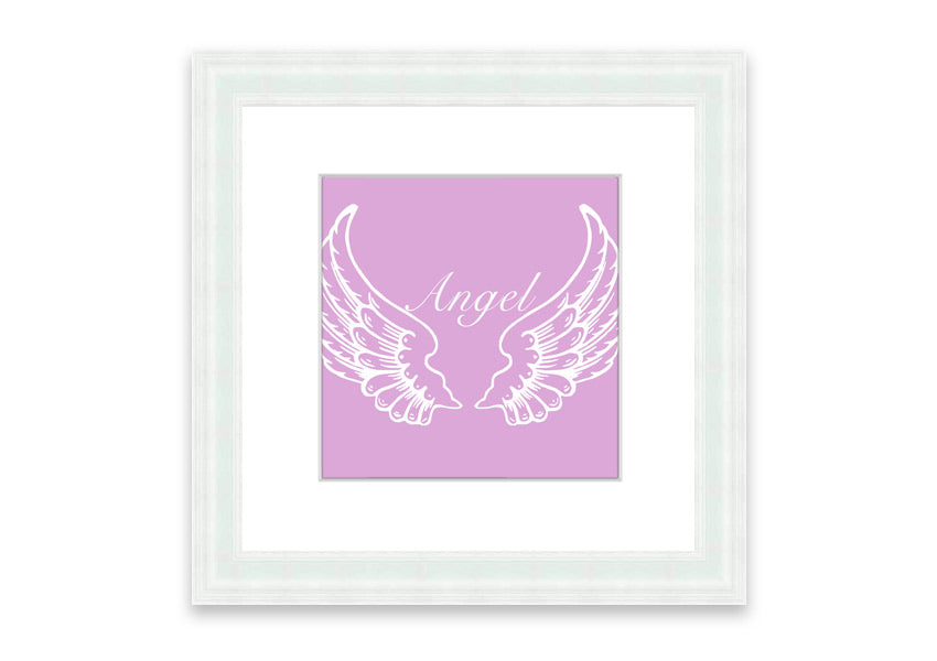 Framed print of delicate pink angel wings, elegantly designed and ready to hang.