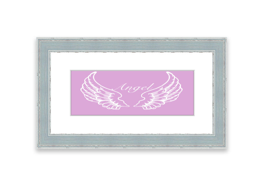 Framed print of delicate pink angel wings, elegantly designed and ready to hang.