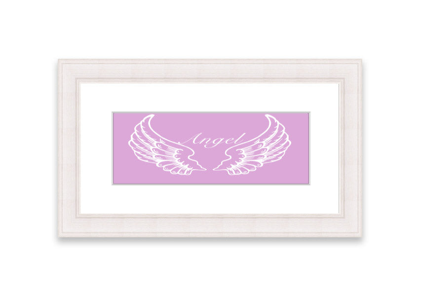 Framed print of delicate pink angel wings, elegantly designed and ready to hang.