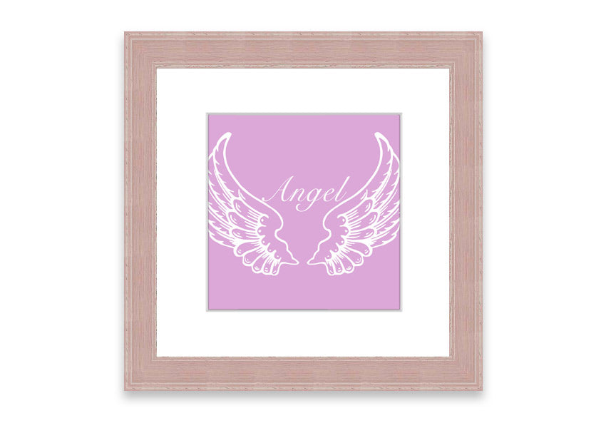 Framed print of delicate pink angel wings, elegantly designed and ready to hang.