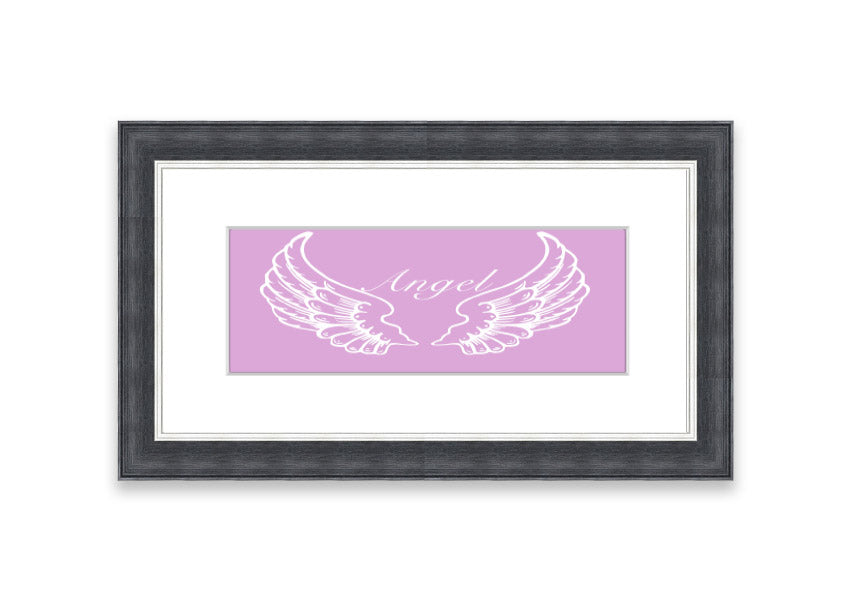 Framed print of delicate pink angel wings, elegantly designed and ready to hang.