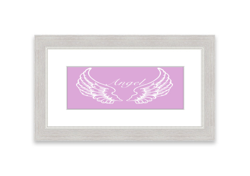 Framed print of delicate pink angel wings, elegantly designed and ready to hang.