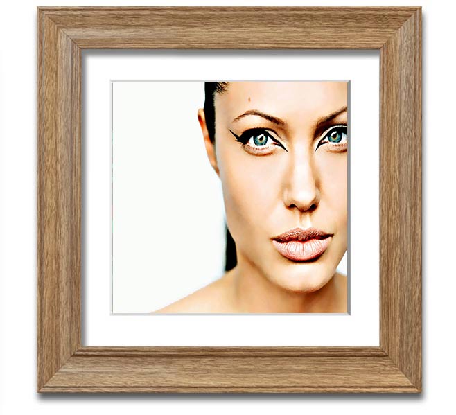 Angelina Jolie Cat Eyes Square Framed Print in a stylish frame, showcasing her captivating gaze.