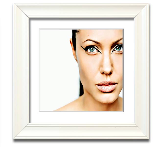 Angelina Jolie Cat Eyes Square Framed Print in a stylish frame, showcasing her captivating gaze.