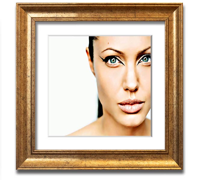 Angelina Jolie Cat Eyes Square Framed Print in a stylish frame, showcasing her captivating gaze.