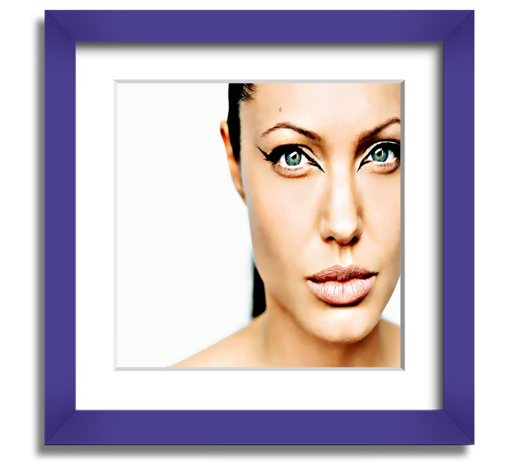 Angelina Jolie Cat Eyes Square Framed Print in a stylish frame, showcasing her captivating gaze.