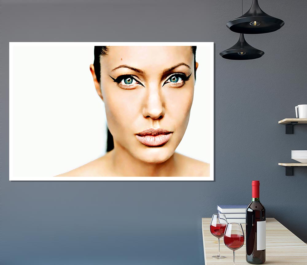 Angelina Jolie Cat Eyes poster on high-quality canvas, showcasing her captivating gaze.