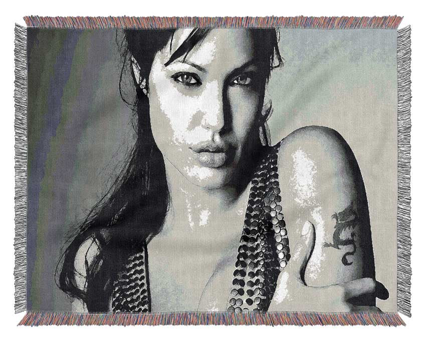 Angelina Jolie Dragon Tattoo throw blanket made from 100% cotton, featuring a luxurious thermal weave design, perfect for bed or couch.