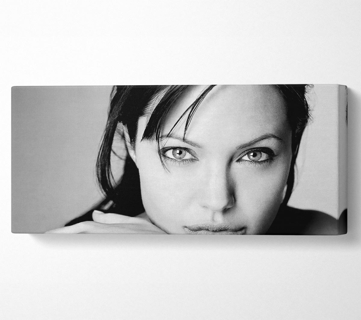 Angelina Jolie Intimate canvas art mounted on a 44mm box frame, showcasing vibrant colors and elegant design.