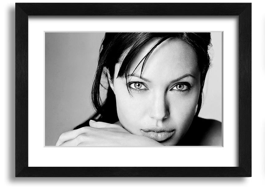 Framed print of Angelina Jolie, showcasing her intimate portrait with elegant framing options.