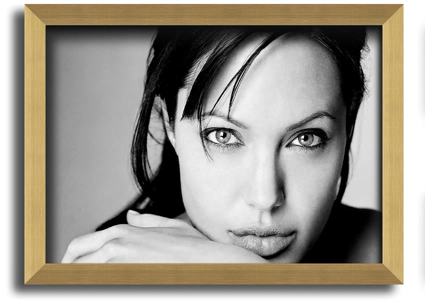 Framed print of Angelina Jolie, showcasing her intimate portrait with elegant framing options.